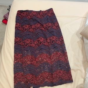 Romeo Juliet Lace Midi Skirt Burgundy  Red Navy Blue